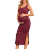 Ekouaer Women Tank Maternity Dress Sleeveless Ribbed Knit Pregnancy Dresses Round Neck Pregnant Loungewear(Wine Red)