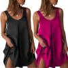 Ekouaer Women’s 2 Pack Satin Silk Nightgown Sleeveless Sleep Dress V Neck Nightshirt Soft Tank Pleated Nightdress(Black/Red)