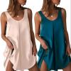 Ekouaer Women’s 2 Pack Satin Silk Nightgown Sleeveless Sleep Dress V Neck Nightshirt Soft Tank Pleated Nightdress(Champagne/Green)
