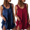 Ekouaer Women’s 2 Pack Satin Silk Nightgown Sleeveless Sleep Dress V Neck Nightshirt Soft Tank Pleated Nightdress(Navy Blue/Deep Red)