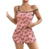 Ekouaer Womens Cami Pajama Sets 2 Piece Cute Print Pjs Soft Tank Top & Elastic Waist Shorts Camisole Lounge Set(Black Love)