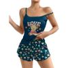 Ekouaer Womens Cami Pajama Sets 2 Piece Cute Print Pjs Soft Tank Top & Elastic Waist Shorts Camisole Lounge Set(Blue Teddy)