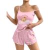 Ekouaer Womens Cami Pajama Sets 2 Piece Cute Print Pjs Soft Tank Top & Elastic Waist Shorts Camisole Lounge Set(Pink Teddy)