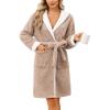 Ekouaer Womens Hooded Bathrobe Plush Short Robe Super Soft Fleece Robe Luxury Sleepwear with Pockets(Khaki)