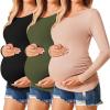 Ekouaer Womens Maternity Shirts Long Sleeve 3 Packs Pregnancy Tee Top Tunic Blouse Casual Mama Clothes S-XXL(3pcs Black / Army Green / Dirty Pink)