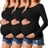 Ekouaer Womens Maternity Shirts Long Sleeve 3 Packs Pregnancy Tee Top Tunic Blouse Casual Mama Clothes S-XXL(3pcs Black / Black / Black)