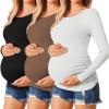 Ekouaer Womens Maternity Shirts Long Sleeve 3 Packs Pregnancy Tee Top Tunic Blouse Casual Mama Clothes S-XXL(3pcs Black / Brown / White)