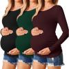 Ekouaer Womens Maternity Shirts Long Sleeve 3 Packs Pregnancy Tee Top Tunic Blouse Casual Mama Clothes S-XXL(3pcs Black / Burgundy Red / Green)
