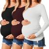 Ekouaer Womens Maternity Shirts Long Sleeve 3 Packs Pregnancy Tee Top Tunic Blouse Casual Mama Clothes S-XXL(3pcs Black / Burgundy Red / White)