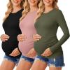 Ekouaer Womens Maternity Shirts Long Sleeve 3 Packs Pregnancy Tee Top Tunic Blouse Casual Mama Clothes S-XXL(3pcs Black / Dirty Pink / Army Green)