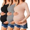 Ekouaer Womens Maternity Shirts Long Sleeve 3 Packs Pregnancy Tee Top Tunic Blouse Casual Mama Clothes S-XXL(3pcs Black / Dirty Pink / Grey)