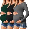 Ekouaer Womens Maternity Shirts Long Sleeve 3 Packs Pregnancy Tee Top Tunic Blouse Casual Mama Clothes S-XXL(3pcs Black / Green / Dark Grey)