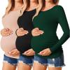 Ekouaer Womens Maternity Shirts Long Sleeve 3 Packs Pregnancy Tee Top Tunic Blouse Casual Mama Clothes S-XXL(3pcs Black / Green / Dirty Pink)