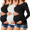 Ekouaer Womens Maternity Shirts Long Sleeve 3 Packs Pregnancy Tee Top Tunic Blouse Casual Mama Clothes S-XXL(3pcs Black / White / Black)