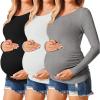 Ekouaer Womens Maternity Shirts Long Sleeve 3 Packs Pregnancy Tee Top Tunic Blouse Casual Mama Clothes S-XXL(3pcs Black / White / Grey)