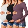 Ekouaer Womens Maternity Shirts Long Sleeve 3 Packs Pregnancy Tee Top Tunic Blouse Casual Mama Clothes S-XXL(3pcs Black / White / Purplish Red)