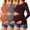 Ekouaer Womens Maternity Shirts Long Sleeve 3 Packs Pregnancy Tee Top Tunic Blouse Casual Mama Clothes S-XXL(3pcs Burgundy Red / Caramel / Dark Grey)