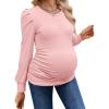 Ekouaer Women’s Maternity Shirts Long Sleeve Pregnancy Tops Basic Ribbed Knit Pregnant Blouses(Pink)