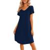 Ekouaer Womens Nightgown Short Sleeves Sleepwear V Neck Nightgowns for Women Petal Sleeves Houses Dress Sleepshirt S-XXL(Navy Blue)