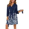 Ekouaer Women‘s Robes Lightweight 3/4 Sleeve Short Knit Bathrobe Soft Knee Length Sleepwear Robes with Pockets S-XXL(Blue White Floral)