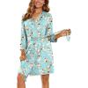 Ekouaer Women‘s Robes Lightweight 3/4 Sleeve Short Knit Bathrobe Soft Knee Length Sleepwear Robes with Pockets S-XXL(Green Flowers)
