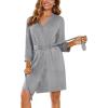 Ekouaer Women‘s Robes Lightweight 3/4 Sleeve Short Knit Bathrobe Soft Knee Length Sleepwear Robes with Pockets S-XXL(Light Grey)