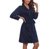 Ekouaer Women‘s Robes Lightweight 3/4 Sleeve Short Knit Bathrobe Soft Knee Length Sleepwear Robes with Pockets S-XXL(Navy Blue)
