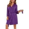 Ekouaer Women‘s Robes Lightweight 3/4 Sleeve Short Knit Bathrobe Soft Knee Length Sleepwear Robes with Pockets S-XXL(Purple)