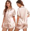 Ekouaer Womens Silk Satin Pajamas Set Short Sleeve Sleepwear Button Down Top and Shorts Loungewear 2 Piece Pjs Set S-XXL(Champagne)