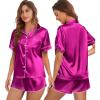 Ekouaer Womens Silk Satin Pajamas Set Short Sleeve Sleepwear Button Down Top and Shorts Loungewear 2 Piece Pjs Set S-XXL(Hot Pink)