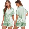 Ekouaer Womens Silk Satin Pajamas Set Short Sleeve Sleepwear Button Down Top and Shorts Loungewear 2 Piece Pjs Set S-XXL(Ice Green)