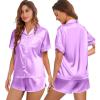 Ekouaer Womens Silk Satin Pajamas Set Short Sleeve Sleepwear Button Down Top and Shorts Loungewear 2 Piece Pjs Set S-XXL(Lilac)
