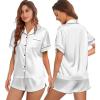 Ekouaer Womens Silk Satin Pajamas Set Short Sleeve Sleepwear Button Down Top and Shorts Loungewear 2 Piece Pjs Set S-XXL(White)