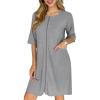 Ekouaer Zip Up Robes for Women Short Waffle Bathrobe Lightweight house coat 3/4 Sleeve Soft Nightgown with Pockets S-3XL(Light Grey)