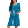 Ekouaer Zipper Robes for Women 3/4 Sleeves Lightweight House Coat Zip Up Bathrobe Soft Nightgown with Pockets S-3XL(Blue Green)
