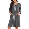 Ekouaer Zipper Robes for Women 3/4 Sleeves Lightweight House Coat Zip Up Bathrobe Soft Nightgown with Pockets S-3XL(Deep Gray)