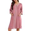 Ekouaer Zipper Robes for Women 3/4 Sleeves Lightweight House Coat Zip Up Bathrobe Soft Nightgown with Pockets S-3XL(Gray Purple)