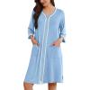 Ekouaer Zipper Robes for Women 3/4 Sleeves Lightweight House Coat Zip Up Bathrobe Soft Nightgown with Pockets S-3XL(Pale Blue)