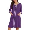 Ekouaer Zipper Robes for Women 3/4 Sleeves Lightweight House Coat Zip Up Bathrobe Soft Nightgown with Pockets S-3XL(Purple)