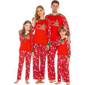 Ekouaer Christmas Pajamas for Family 2024 Matching Sets Classic Plaid Xmas Soft Holiday Sleepwear S-XXL(Pat2-red)