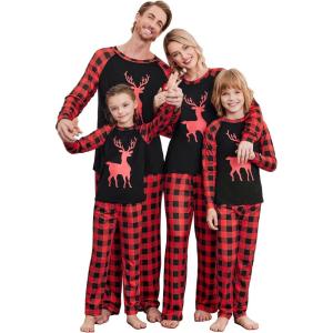Ekouaer Christmas Pajamas for Family Matching Sets Long Sleeve Xmas Pj Set Soft Holiday Sleepwear S-XXL(Pat4-plaid)