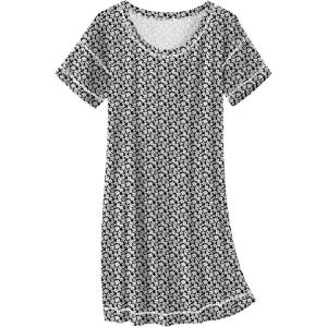 Ekouaer Cotton Nightgowns for Women Oversized Sleepshirt Tshirt Night Gown Short Sleeve Night Shirt Casual Soft Sleepwear(Black White Floral)
