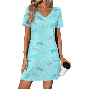 Ekouaer Cotton Nightgowns for Women Short Sleeve Womens Nightgown V Neck Sleep Shirts for Women Soft Sleepwear S-XXXL(Blue Butterfly)
