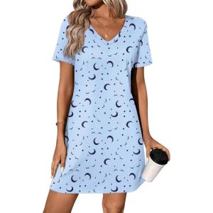Ekouaer Cotton Nightgowns for Women Short Sleeve Womens Nightgown V Neck Sleep Shirts for Women Soft Sleepwear S-XXXL(Blue Moon)