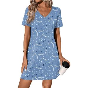 Ekouaer Cotton Nightgowns for Women Short Sleeve Womens Nightgown V Neck Sleep Shirts for Women Soft Sleepwear S-XXXL(Good Night)
