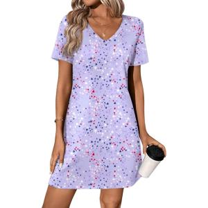 Ekouaer Cotton Nightgowns for Women Short Sleeve Womens Nightgown V Neck Sleep Shirts for Women Soft Sleepwear S-XXXL(Heart Print Purple)