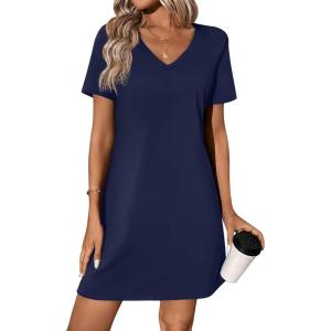 Ekouaer Cotton Nightgowns for Women Short Sleeve Womens Nightgown V Neck Sleep Shirts for Women Soft Sleepwear S-XXXL(Navy Blue)