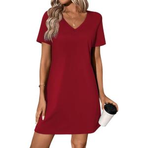 Ekouaer Cotton Nightgowns for Women Short Sleeve Womens Nightgown V Neck Sleep Shirts for Women Soft Sleepwear S-XXXL(Wine Red)