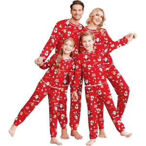 Ekouaer Family Christmas Pajamas Matching Sets Long Sleeve Holiday Pjs Sleepwear 2 Piece Lounge Sets S-XXL(Christmas Red Santa)