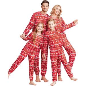 Ekouaer Family Christmas Pajamas Matching Sets Long Sleeve Holiday Pjs Sleepwear 2 Piece Lounge Sets S-XXL(Christmas Reindeer on Red)